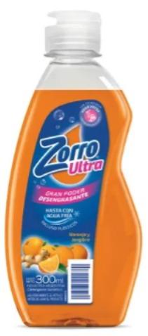 DETERGENTE ZORRO ULTRA NARANJA Y JENGIB 16x300ML