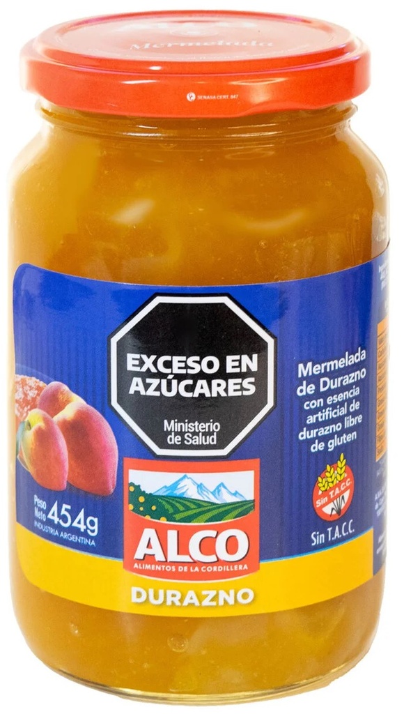 ALCO MERMELADA FRASCO DURAZNO 454gr x12