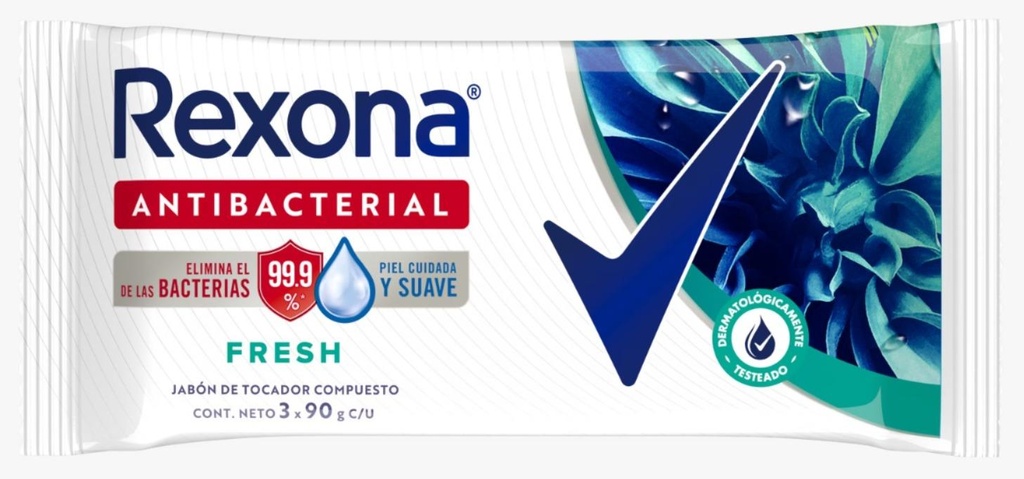 REXONA JABON ANTIBACTERIAL FRESH x3 90gr x36