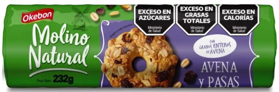 MOLINO NATURAL GALLETITA AVENA Y PASAS 232gr x16