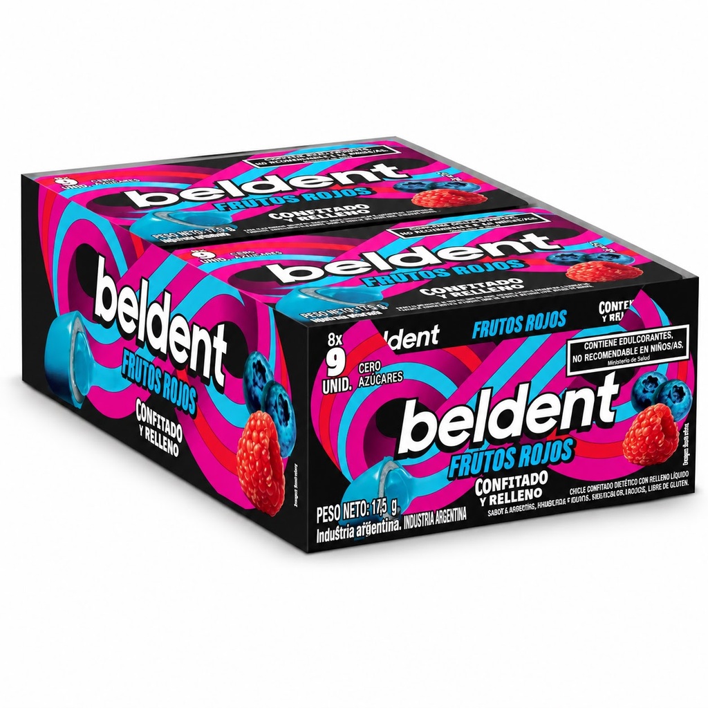 DISPLAY BELDENT TWIST FRUTOS ROJOS RELLE/CONFITADO 17.5gr 8u (B/18)