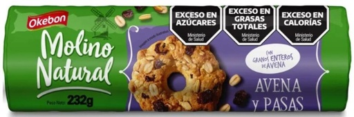 [4406] MOLINO NATURAL GALLETITA AVENA Y PASAS 232gr x16