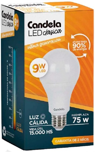 [1575] CANDELA LAMPARA LED 9W CALIDA x50
